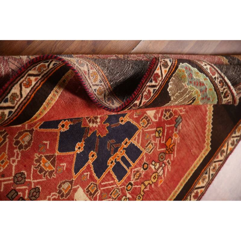 Vegetable Dye Shiraz Persian Vintage Area Rug Hand-knotted Wool Carpet - 4'0"x 5'10"