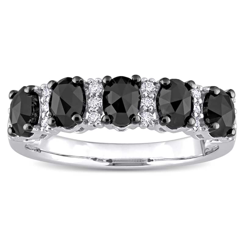 Miadora 10k White Gold 1 1/4ct TDW Oval Black Diamond & Created Moissanite Anniversary Band Ring