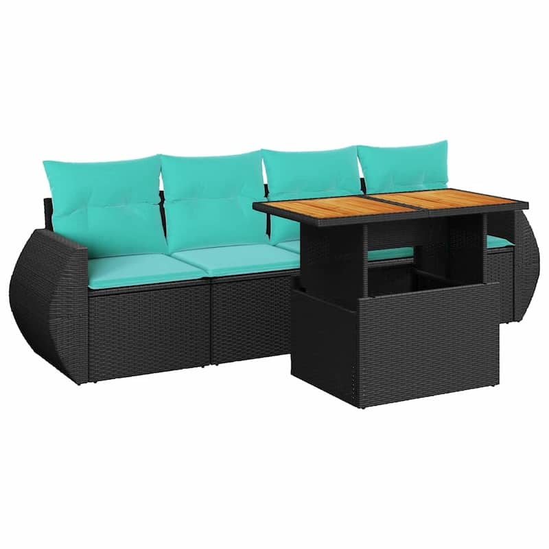 vidaXL Patio Sofa Set with Cushions Outdoor Furniture 5 Piece Poly Rattan - 27.6 x 24.4 x 27.2