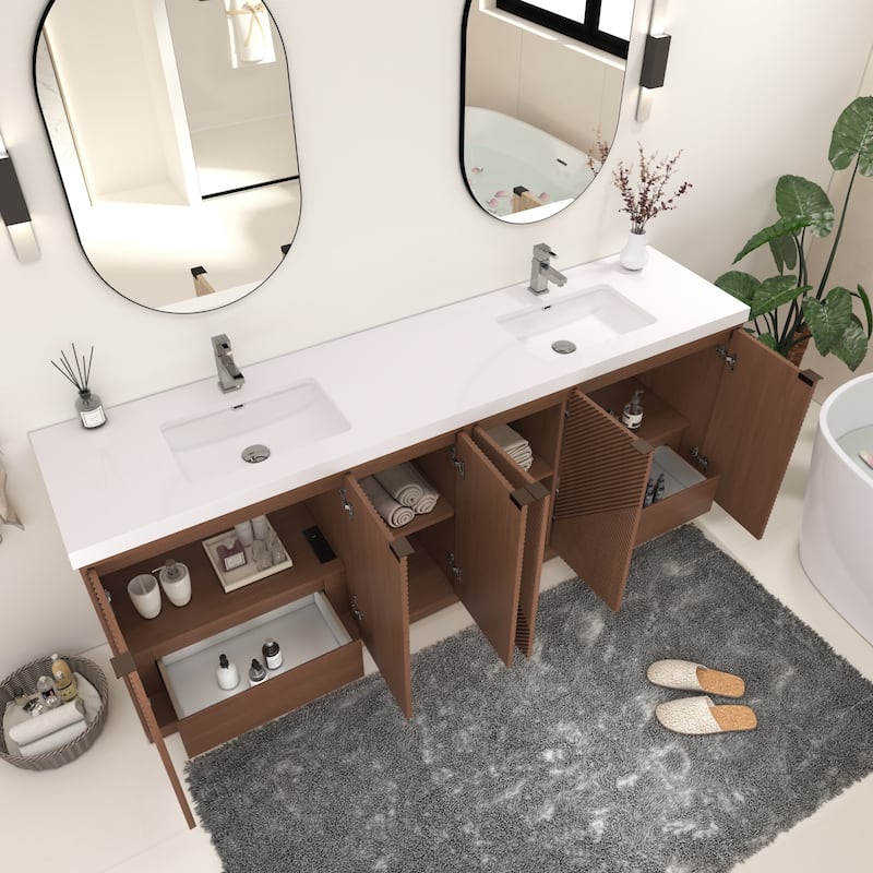 Milano 84" Freestanding Bathroom Vanity with Double White Sink
