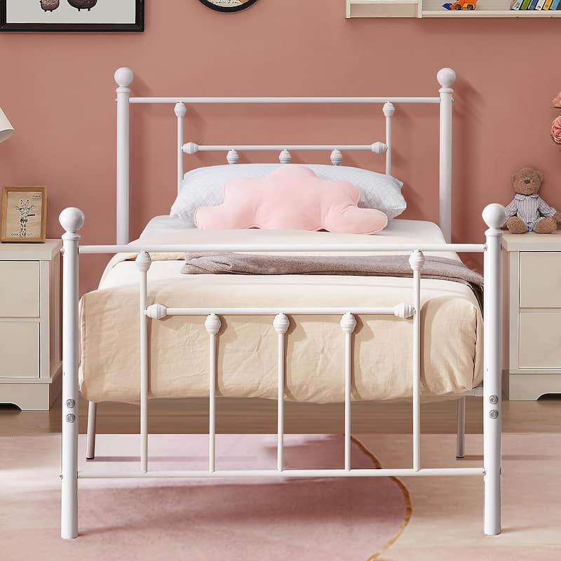 VECELO Metal Platform Bed Frame with Headboard and Footboard Heavy Duty Slat Support Underbed Storage Space Victorian Style