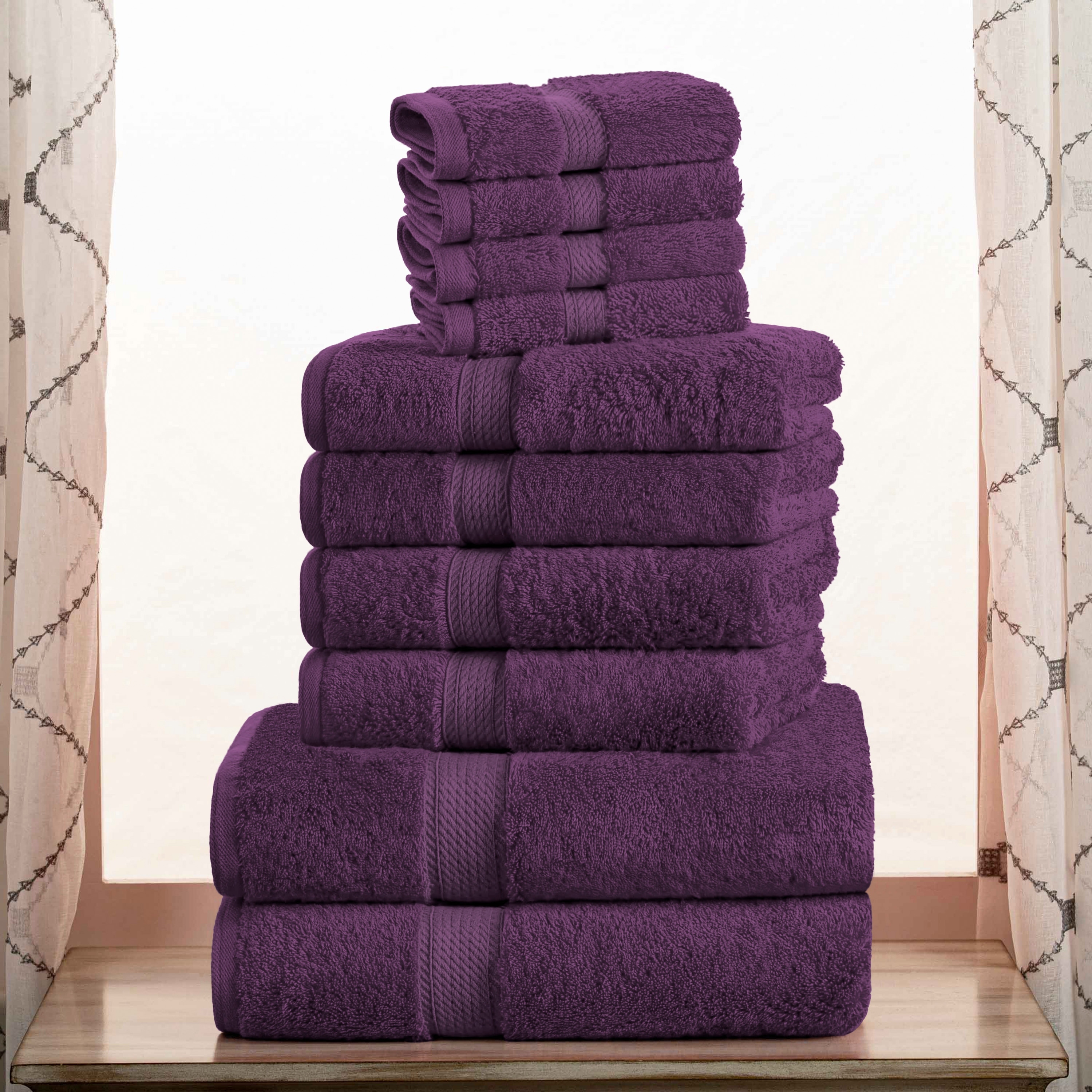Altom Egyptian-Quality Cotton Highly Absorbent Medium Weight Hand Towel Set (Set of 8) Eider & Ivory Color: Royal Purple