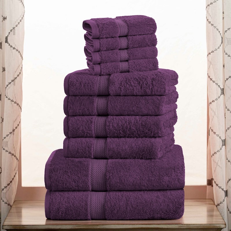 Superior Egyptian Cotton Heavyweight Solid Plush Towel Set - 10-Piece set - Plum