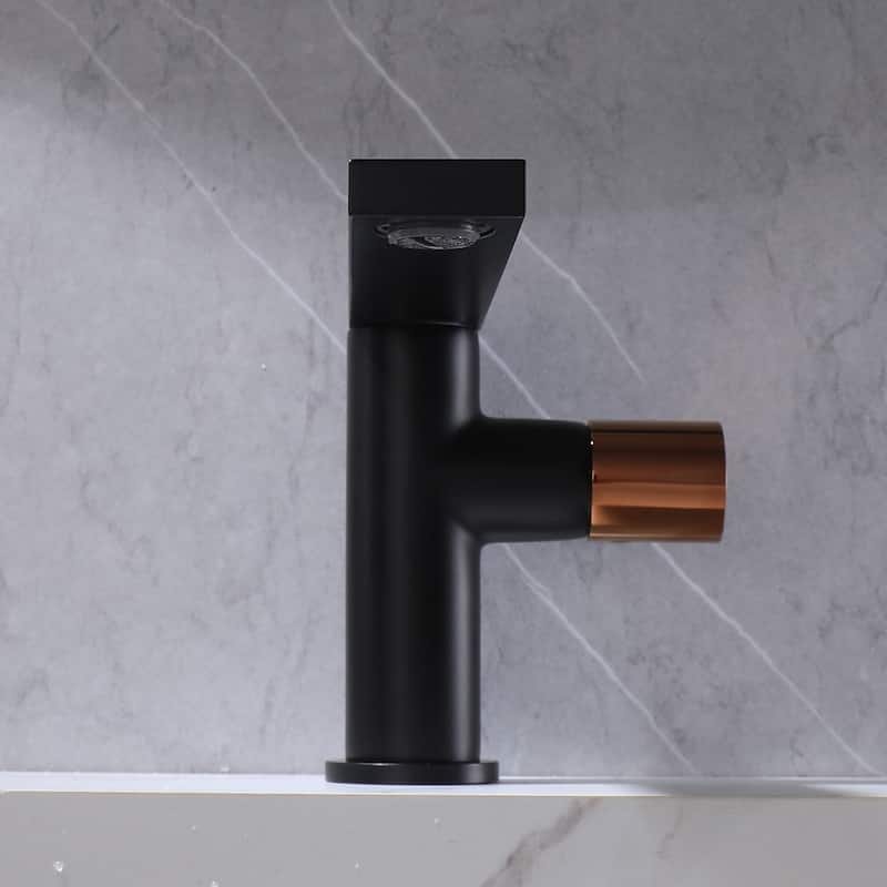 Single Handle Single hole Bathroom Basin Faucet,Matte Black body and Rose Gold handles