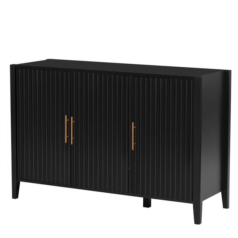 Vertical Fluted Accent Storage Cabinet Sideboard Wooden Buffet Cabinet with Metal Handles for Hallway, Entryway, Living Room