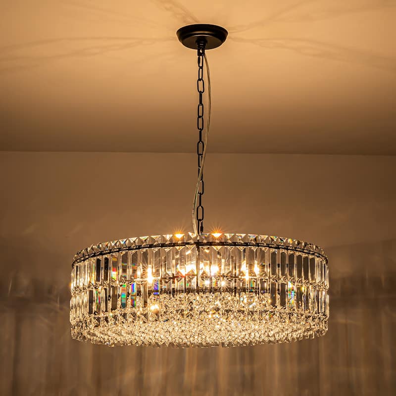 8-Lights Modern Drum Crystal Chandelier Round Dining Room Light Fixture