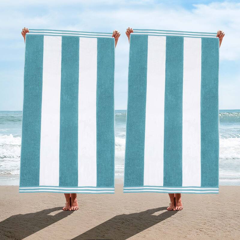 Superior Cabana Stripe Oversized Cotton Beach Towel (Set of 2)