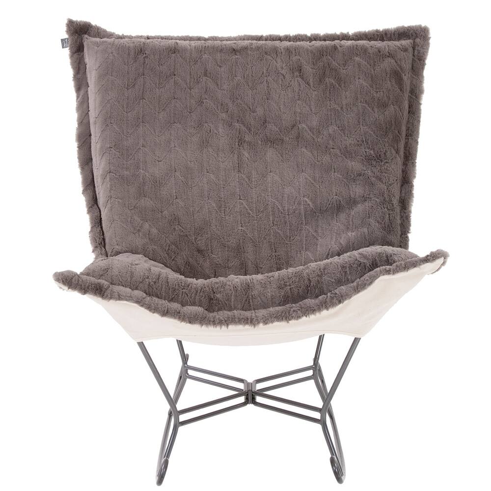 Allan Andrews Scroll Puff Rocker with Titanium Frame, Angora Collection