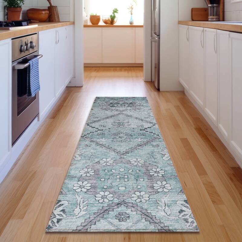 Premium Washable Super Soft Boho Global Mayfield Rug - Teal - 2' 3" x 7' 6"