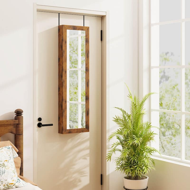 Costway Wall Mounted Jewelry Cabinet Door Hanging Jewelry Armoire with - See Details