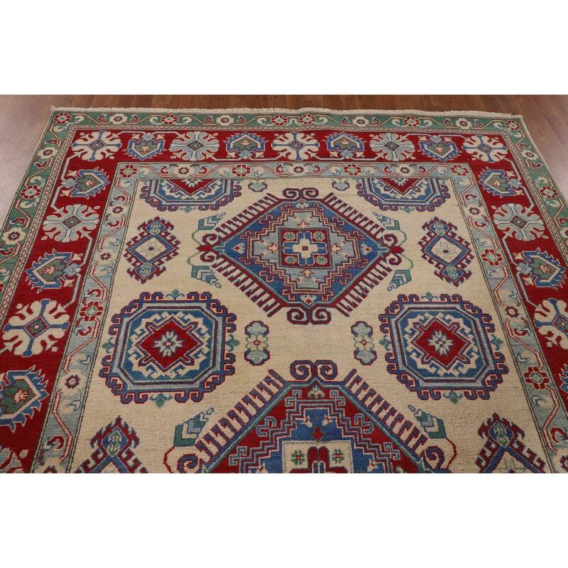 Geometric Kazak Oriental Area Rug Hand-Knotted Dining Room Wool Carpet - 6'7" x 9'9"
