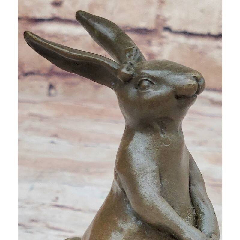 Easter Bunny Imitative Rabbit Holding A Basket Bronze Sculpture Statue Figure On Marble Base