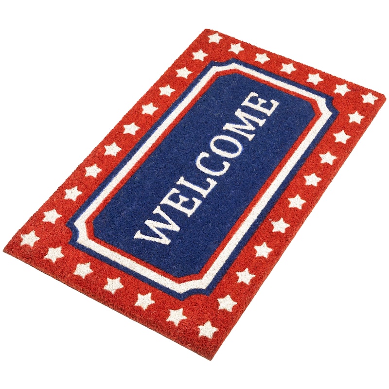 Blue and Red Coir "Welcome" Americana Outdoor Doormat 18" x 30"
