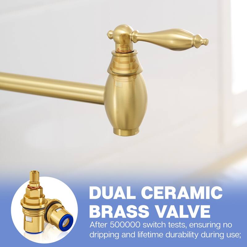 Wall Mount Commercial Pot Filler Faucet,Brass Material Folding Faucet, with Stretchable Double Joint Swing Arms