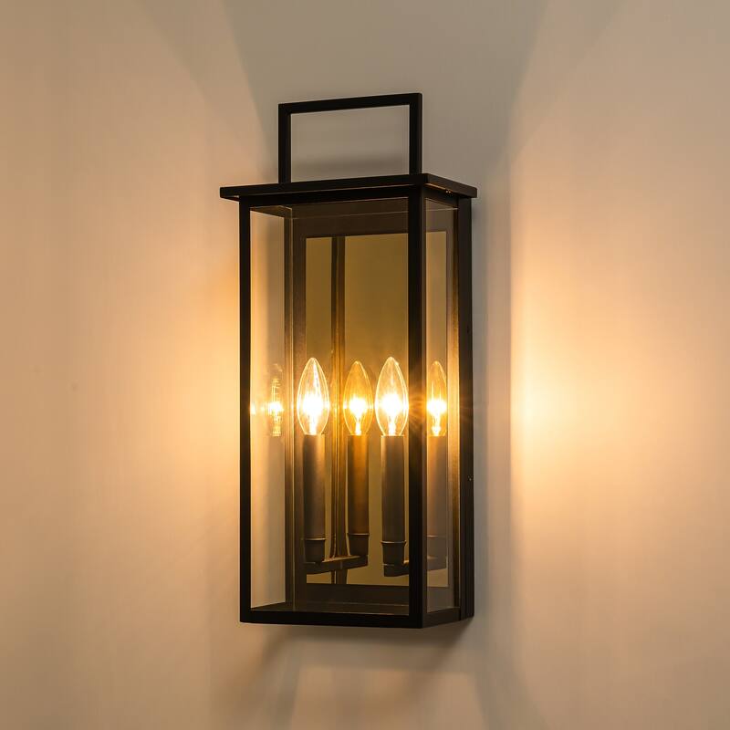 2-Light Industrial Black Outdoor Light Square Clear Glass Waterproof Lantern Wall Sconce - 8.6 in. W x 19.8 in. H x 5.1 in. D