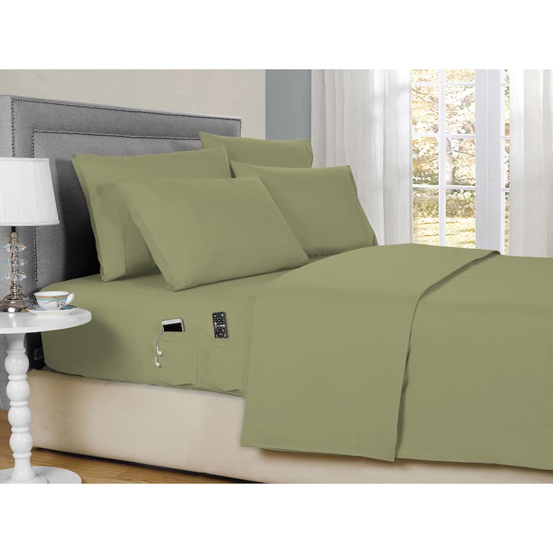 Kathy Ireland 6-Piece Smart Sheet Sets w/ Side Pocket - King - Sage