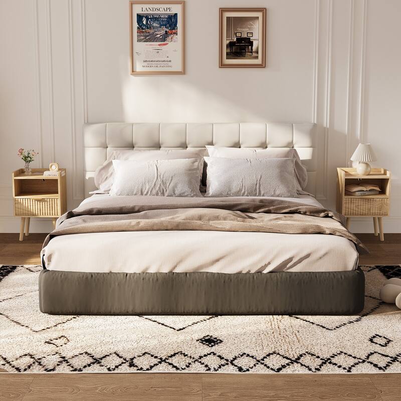 Modern Fluted Nightstand Set of 2 with USB Charging Station, Drawer and Open Storage Shelf