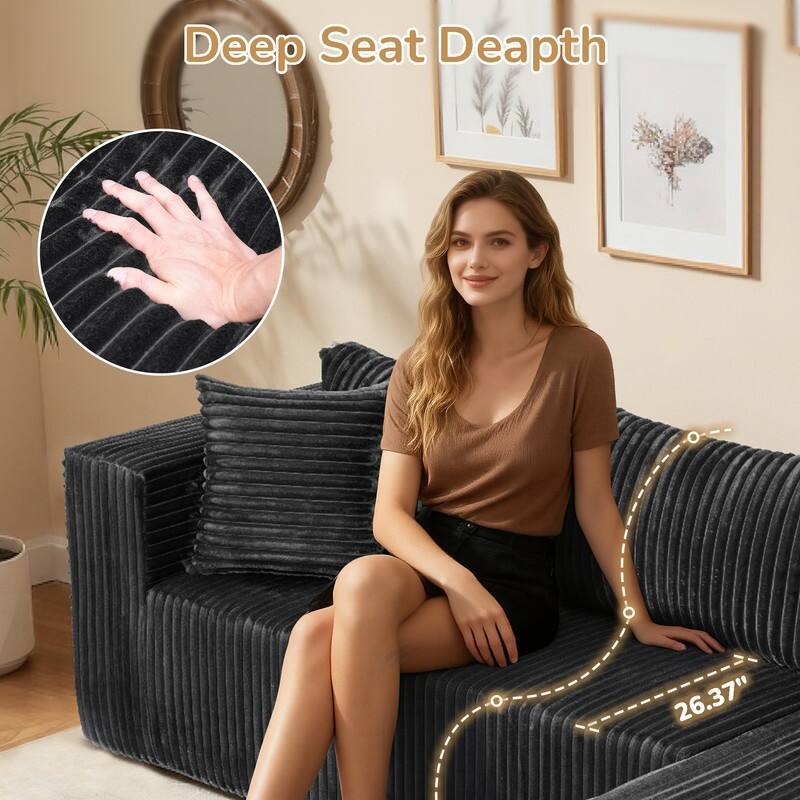 105 in. Wide Square Arm 2-Piece Modern Corduroy Fabric L-Shape Modular Sectional Sofa