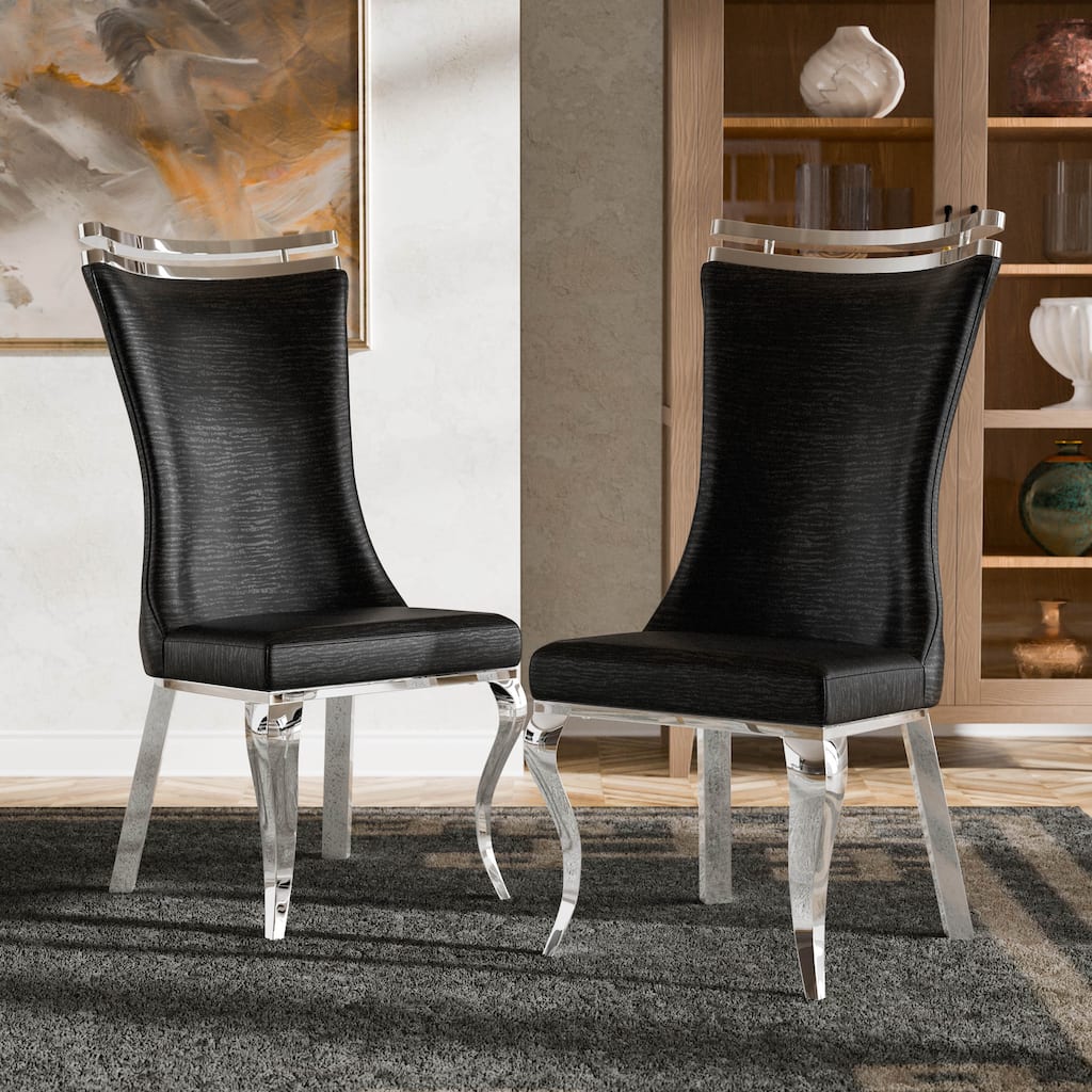 Furniture of America Thaddeus Glam Stainless Steel Upholstered Dining Side Chair (Set of 2)