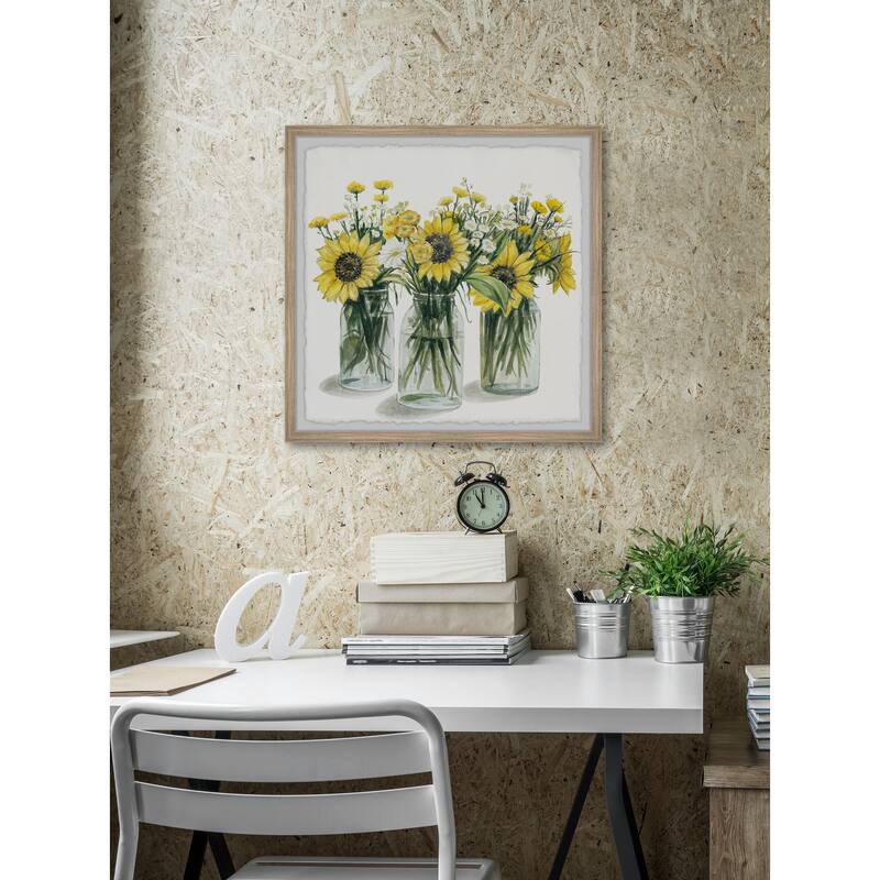 Sunflowers in Glass Jars Framed Wall Art, Floral Delight - A Blooming Accent for Your Living Space