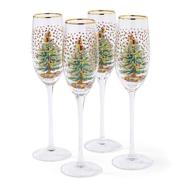 Spode Christmas Tree Polka Dot Champagne Flutes Set of 4