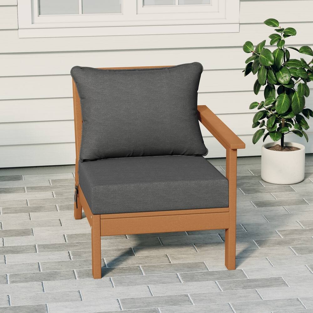Birchwood All Weather HDPE Outdoor Patio Deep Seating Teak Right Arm Facing Chair With Cushions (1-Piece)