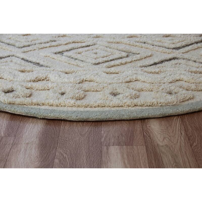 Suino Tribal Geometric Hand-Tufted Wool Round Indoor Area Rug by Sevita
