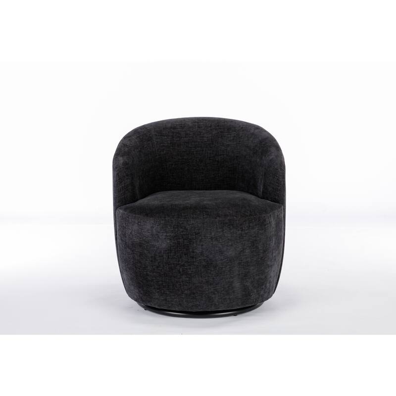 Black Chenille 25.6" Swivel Barrel Chair with Black Coating