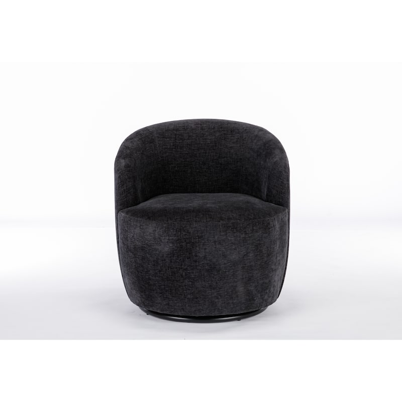 Chenille Upholstered Swivel Barrel Chair, Round Single Leisure Sofa Chair, Club Chair with Backrest & Metal Base