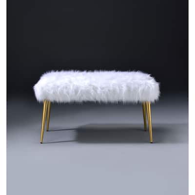 White Faux Fur and Gold Finish Bench