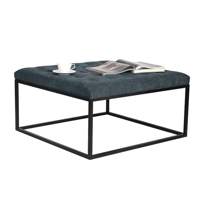 Adeco Square Ottoman Button Tufted Upholstered Fabric Foot Rest Stool