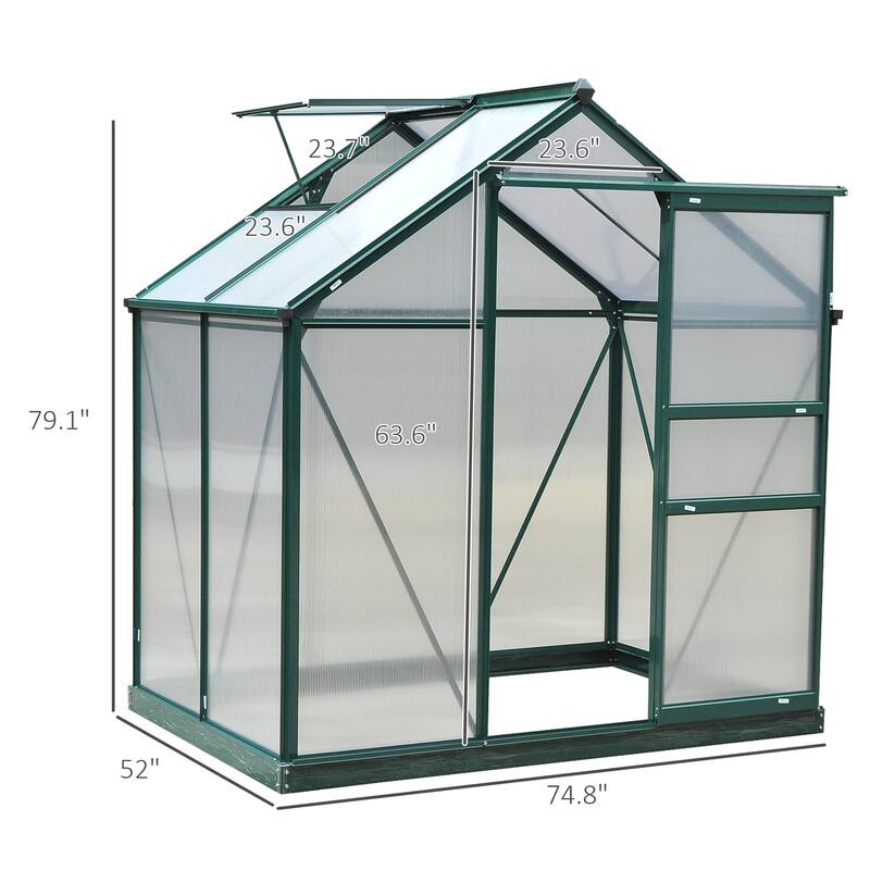 Outsunny 6' x 4' x 7' Twin Wall Polycarbonate Walk-In Greenhouse for Outdoors - 6' x 4' x 6.5'