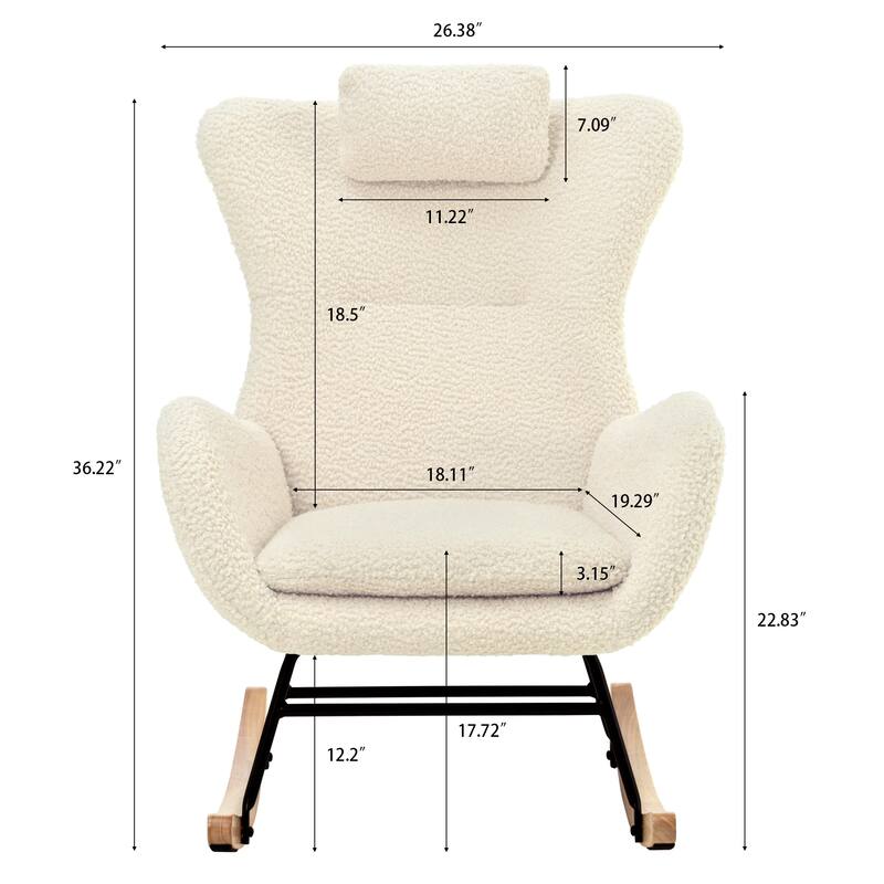 Polyester Glider Chair with Adjustable Headrest and Storage Pocket, Rubber Wood Base