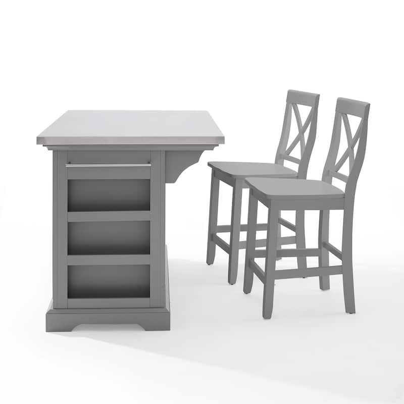 Crosley Julia Stainless Steel Top Island W/X-Back Stools - 50" W x	60" D x	41"H