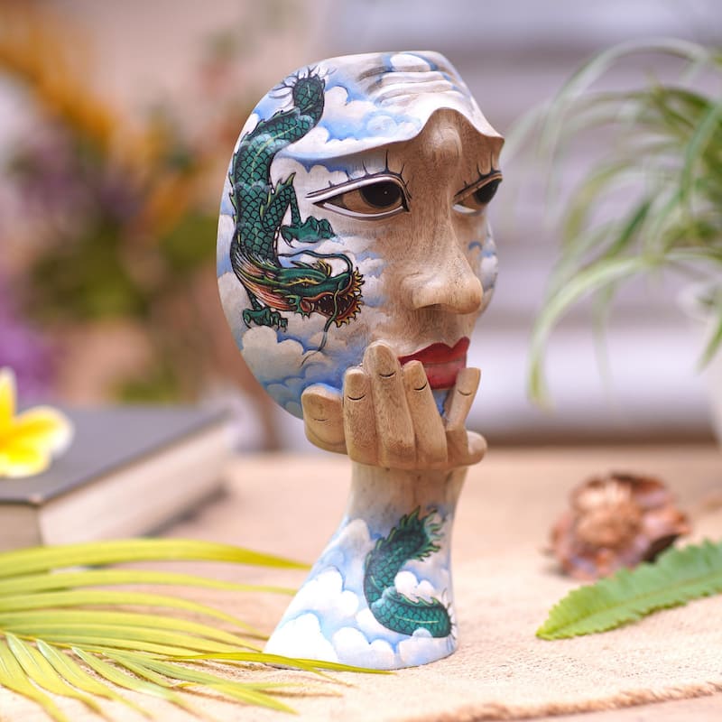 Novica Handmade Dragon Sky Wood Mask Sculpture