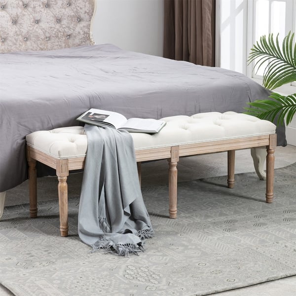 slide 2 of 8, AOOLIVE End of Bed Bench Upholstered Entryway Bench,Beige