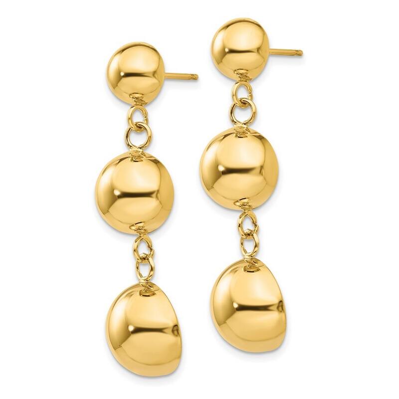 Curata 14k Yellow Gold Closed back Polished Half Ball Drop Dangle Post Earrings 40x12mm