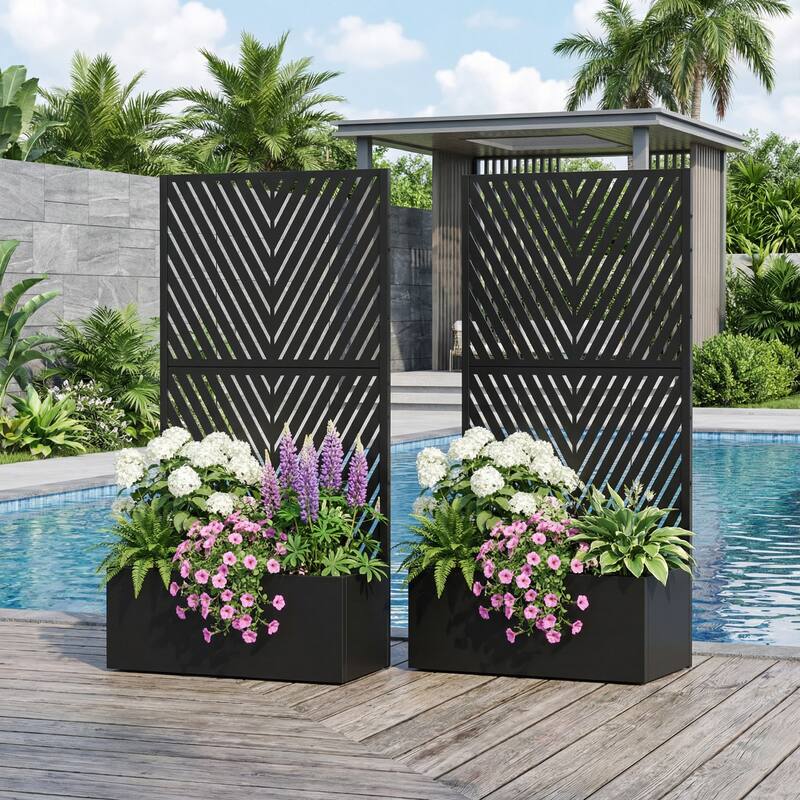 Outdoor Planters Metal Planter Box with Trellis with Wheels(Set of 2) - 59"x30"