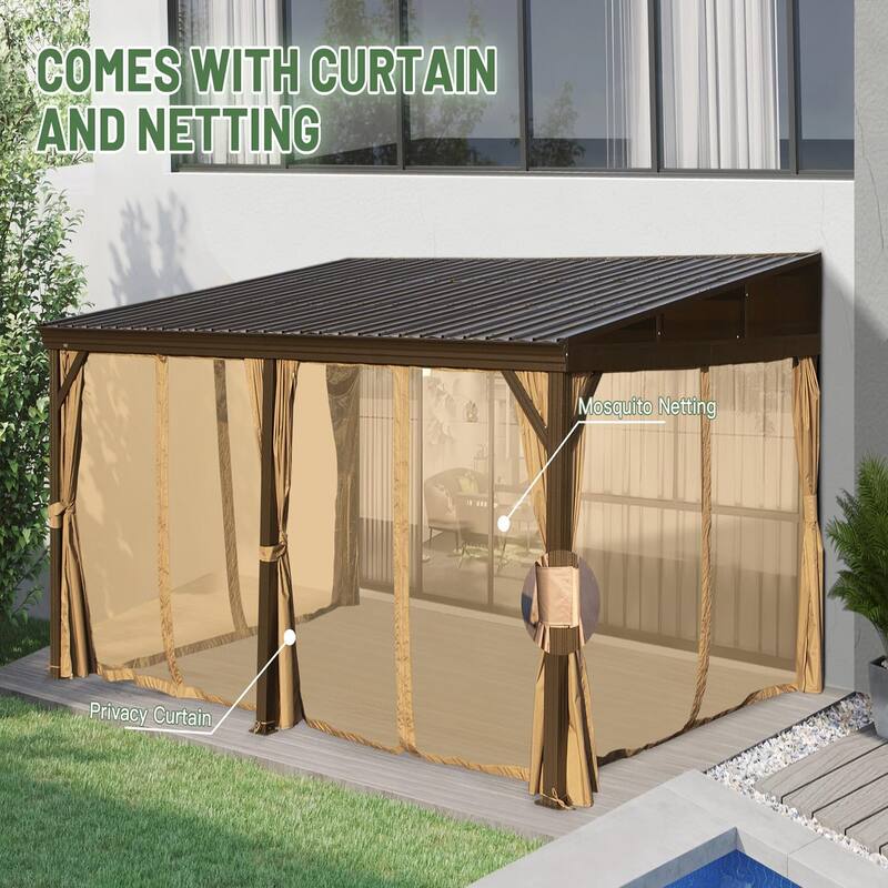 12x16FT Lean to Gazebo Hardtop Wall Mounted Gazebo