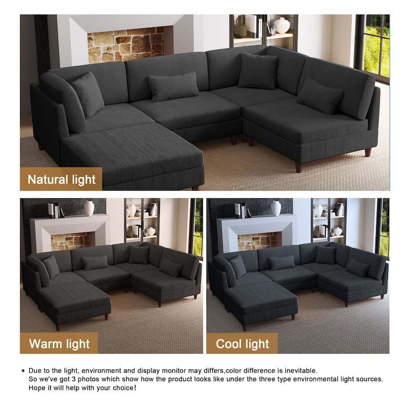 Corduroy Modular Sectional Sofa Set With Ottoman