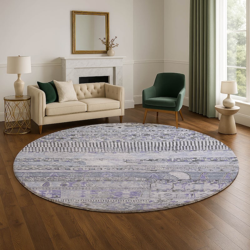Premium Washable Super Soft Modern Global Mayfield Rug - 8' x 8' - Blue