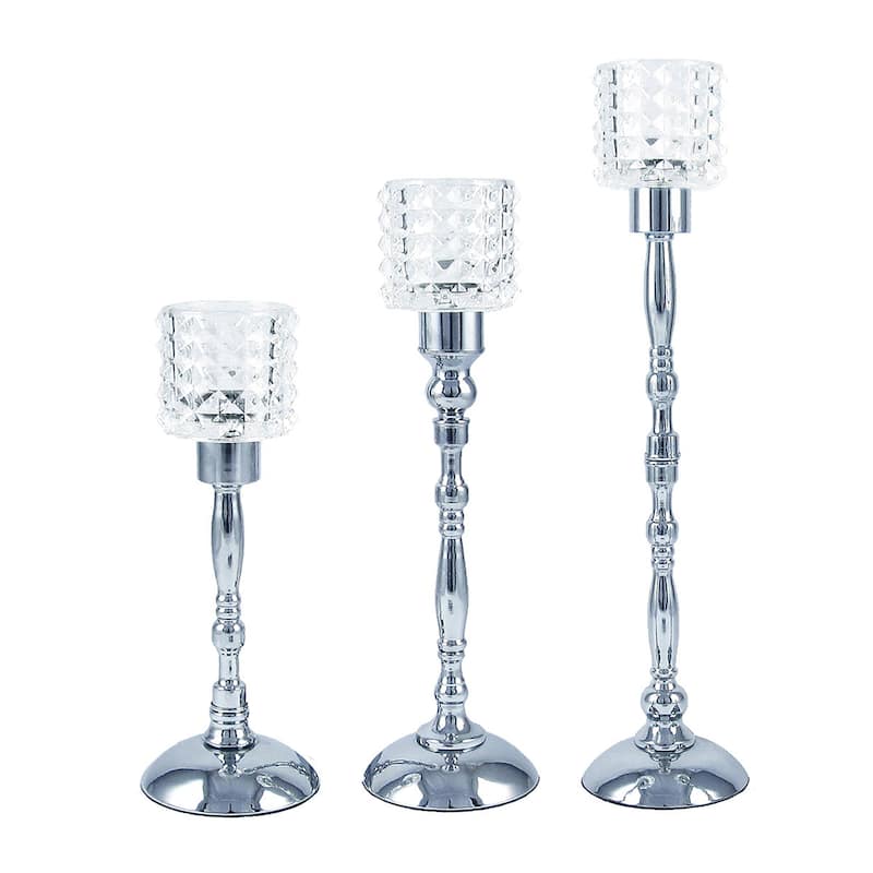 Set of 3 Crystal Glass Hurricane Candle Holder Centerpiece - 21" H x 5" D