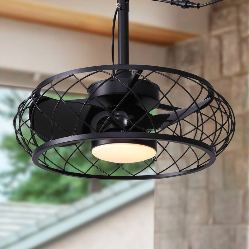 20'' Outdoor Ceiling Fan with Light Remote Control Plug-in Fandelier Dimmable Caged Ceiling Fan for Gazebo Patio Pergola - N/A