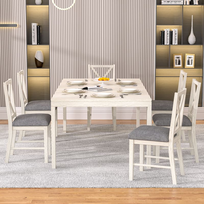 66"-82" Extendable Dining Table Set for 6,Wood Dining Room Table Set,Mid Century Rectangular Kitchen Table with Chairs