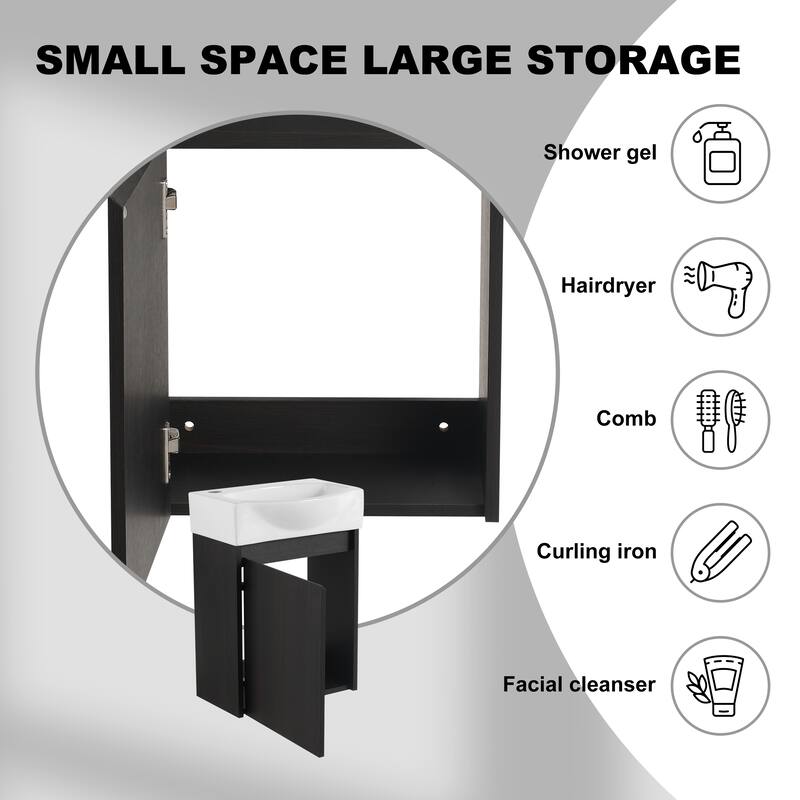 Bathroom Vanity With Sink In 16/20/24/30/36 Inch, Floating Bathroom Vanity With Soft Close Door