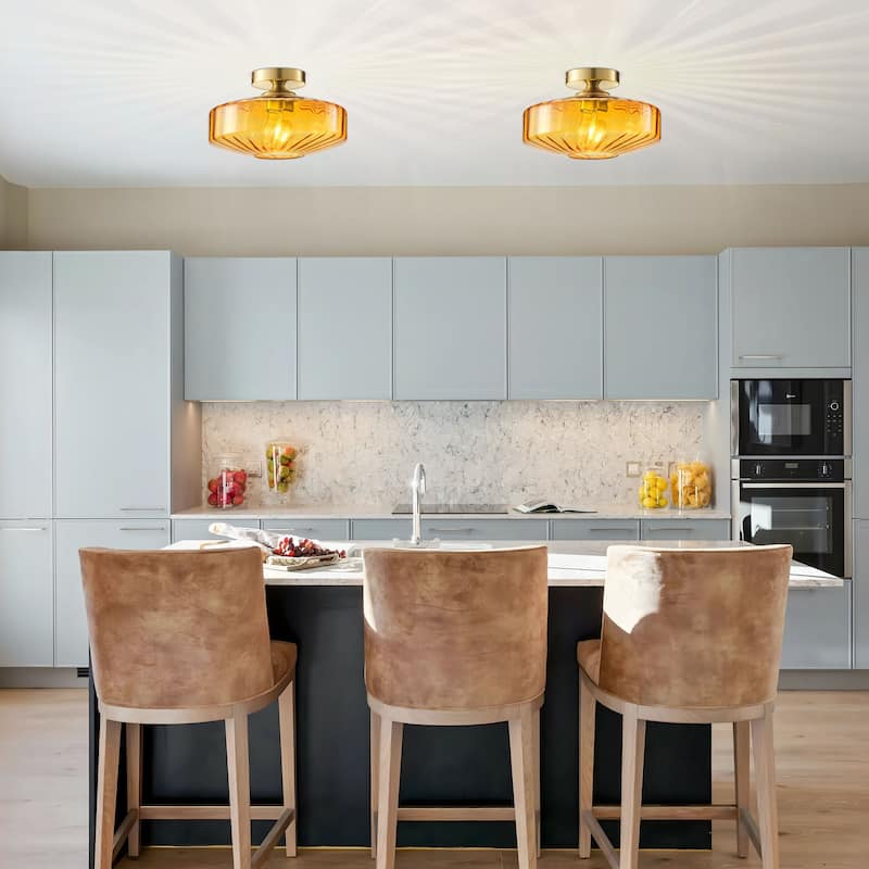 Starsky 1-Light Handcrafted Radiating Texture Art Glass Flush Mount