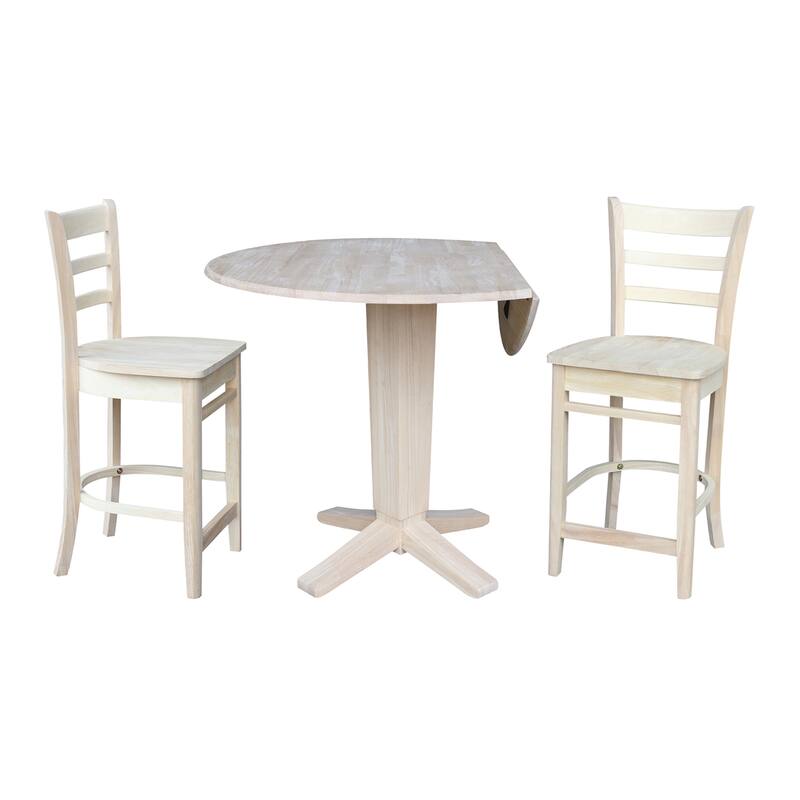 42 in Round Drop Leaf Counter Height Dining Table with Stools in Unfinished
