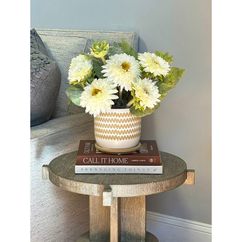Sunflowers Arranged in a Ceramic Pot