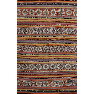 Hand Woven Oriental 100% Wool Carpet Southwestern Tribal Multi-Colored Kilim Area Rug - 8' 8'' X 5' 10''