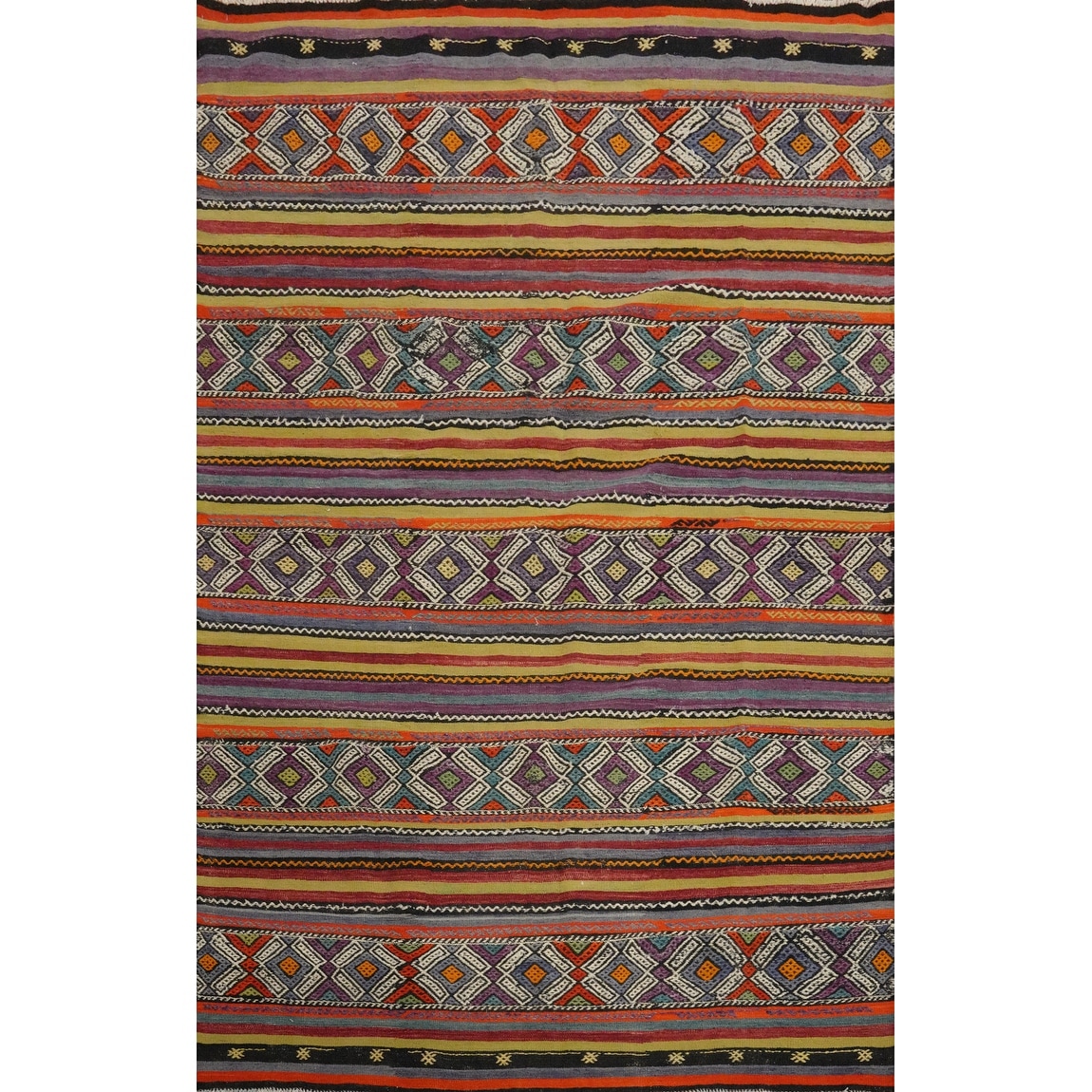 Hand Woven Oriental 100% Wool Carpet Southwestern Tribal Multi-Colored Kilim Area Rug - 8' 8'' X 5' 10''